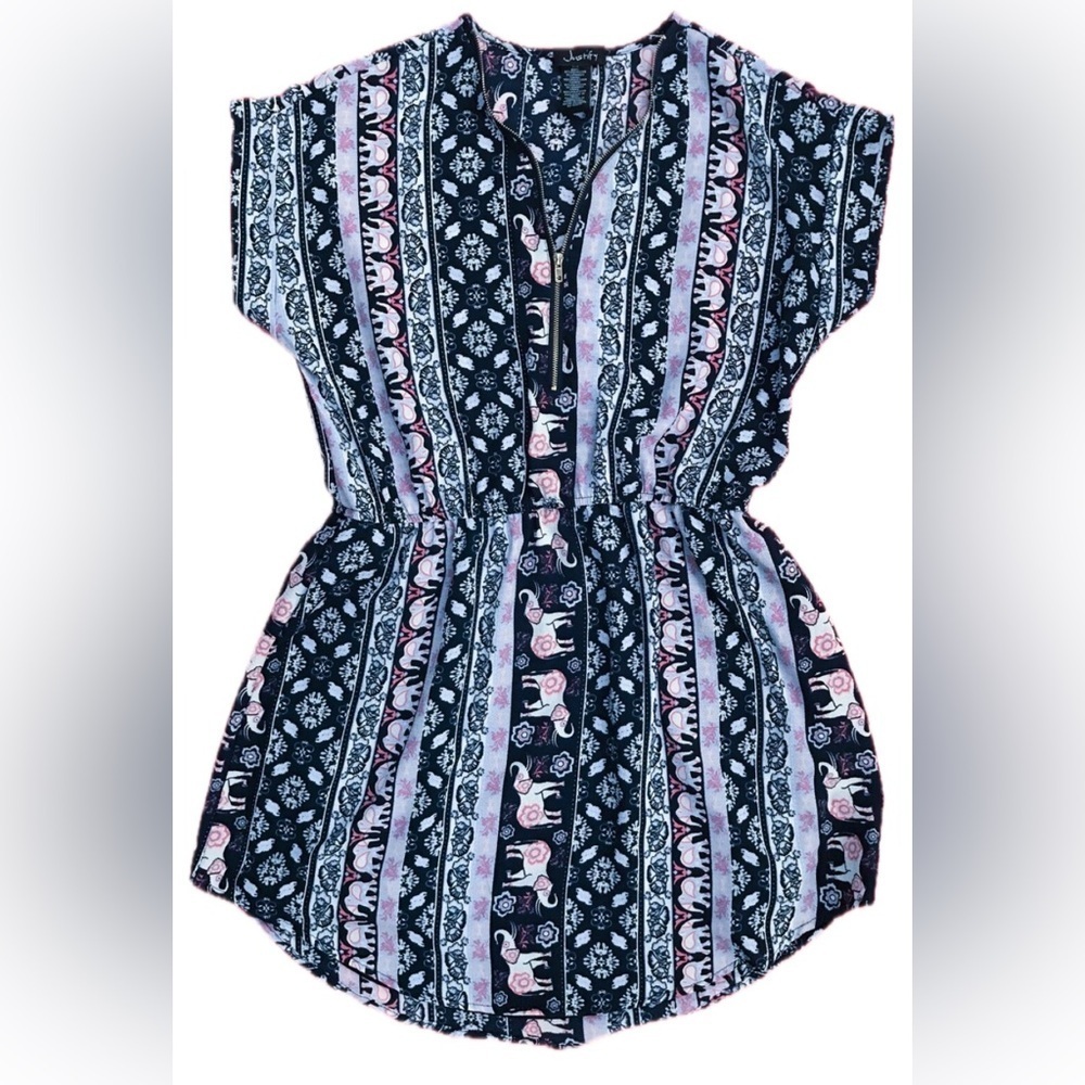 Elephant Mini Dress Juniors Large Boho Hippie Southwestern Whimsical Playful